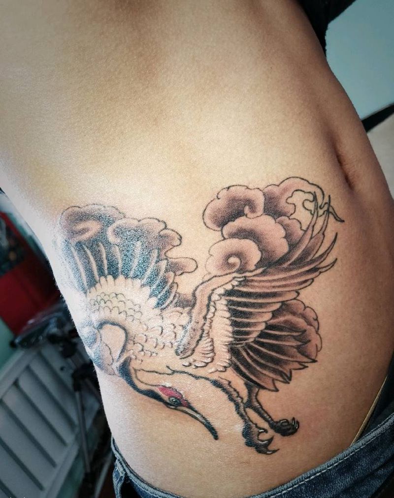 真男人位置纹身图片_腹部新传统老传统仙鹤纹身图案