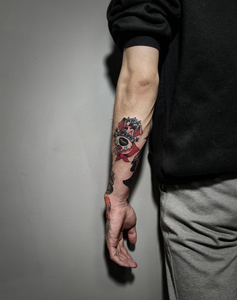 school小狗纹身图片_手臂Old School纹身图案