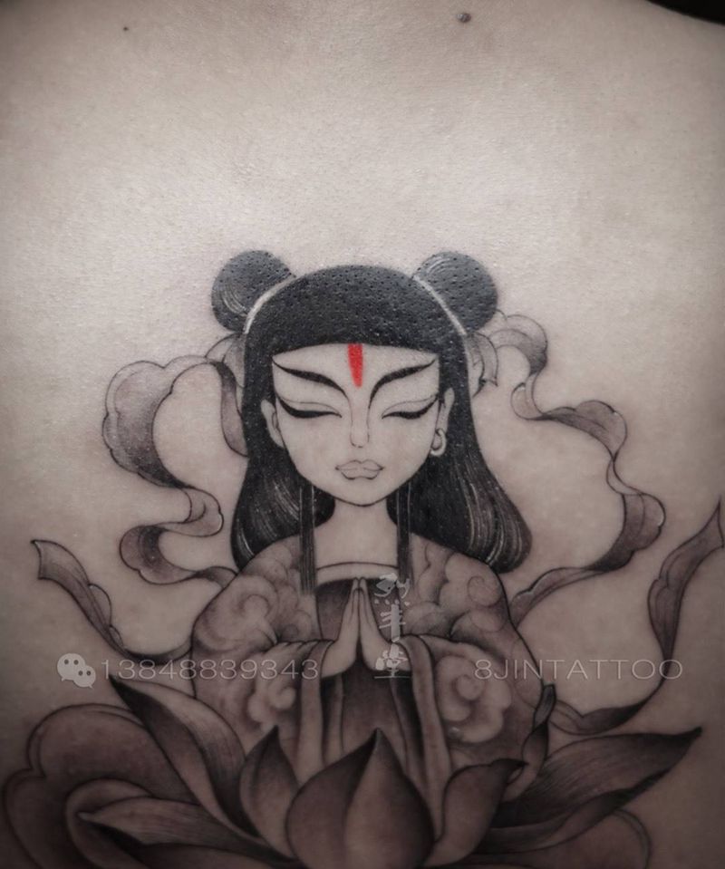 哪吒纹身图片_插画背部传统人物鬼神哪吒纹身图案