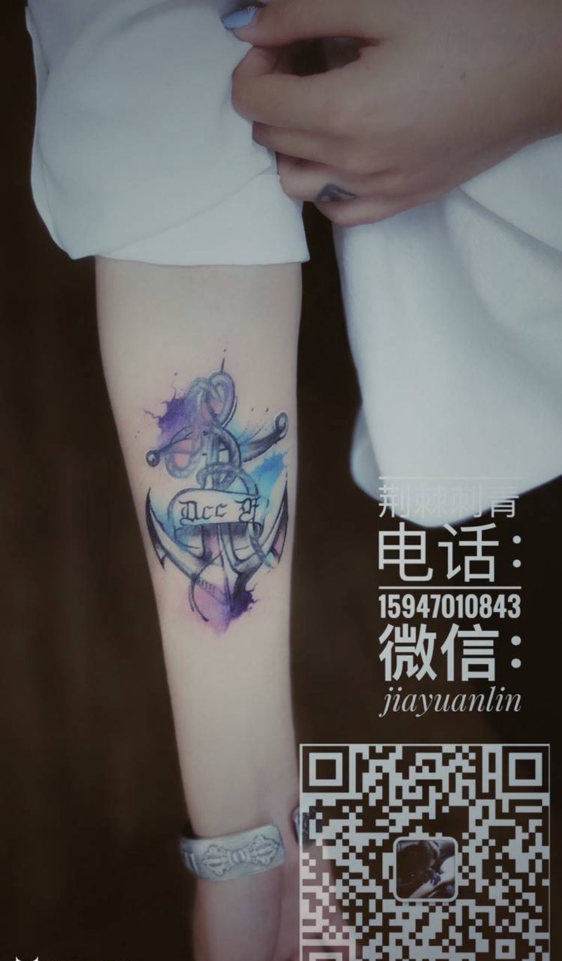 修改作品，水彩船锚纹身图片