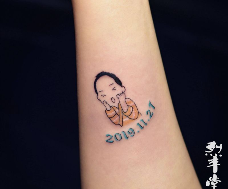 卡通BABY纹身图片_手臂Old SchoolNew School卡通人物孩子包头纹身图案