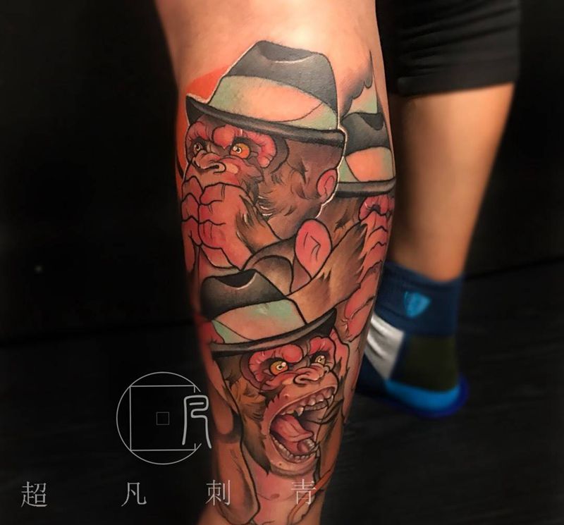 不看不听不说纹身图片