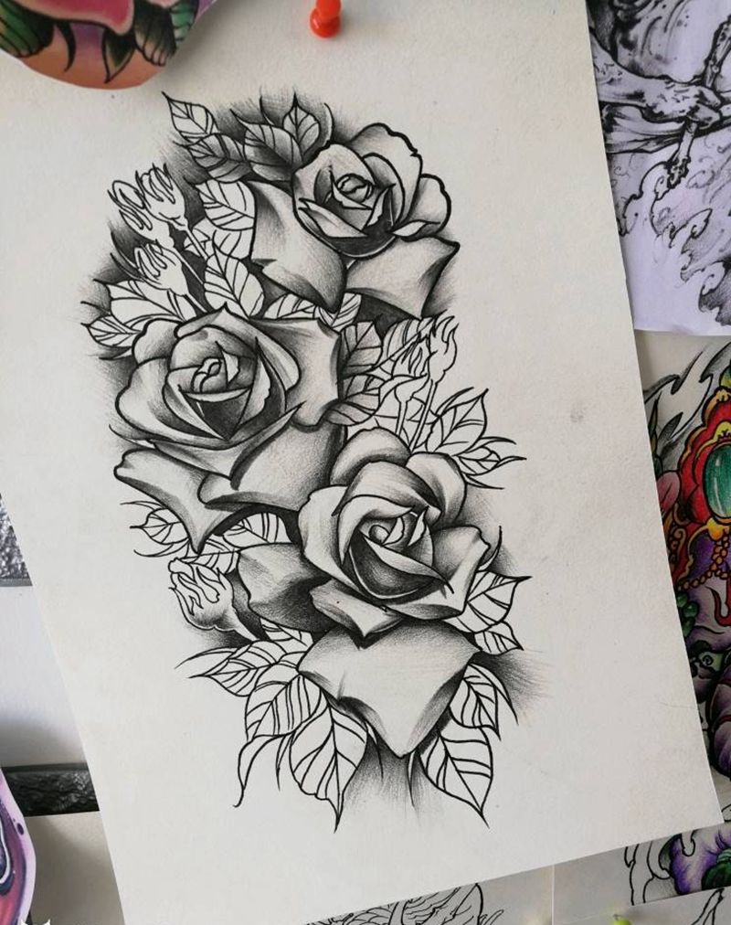 玫瑰纹身图片_手臂欧美写实纹身图案