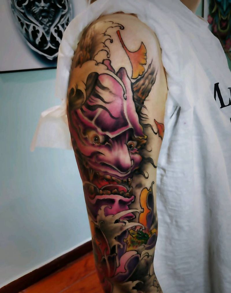 班诺纹身图片_手臂新传统班诺荷花莲花纹身图案