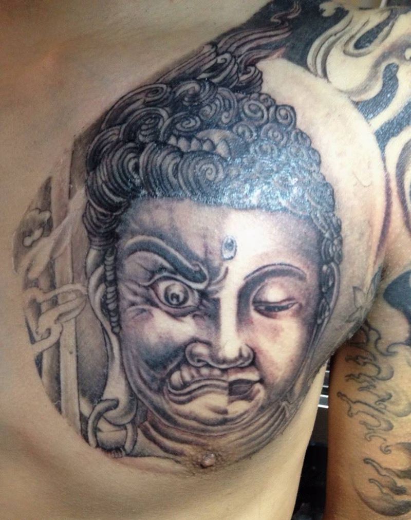 传统半甲纹身图片_成品肩部胸部手臂传统鬼神宗教半甲纹身图案