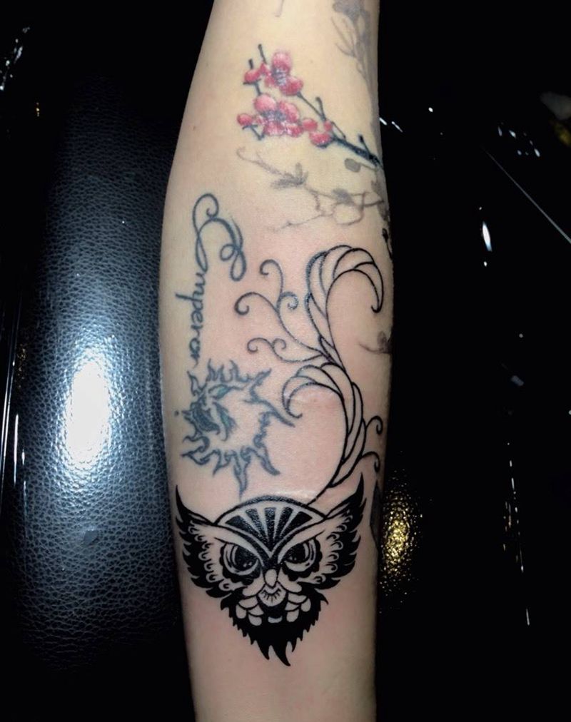 猫头鹰纹身图片_成品手稿欧美传统写实国画手臂动物字符花臂纹身图案