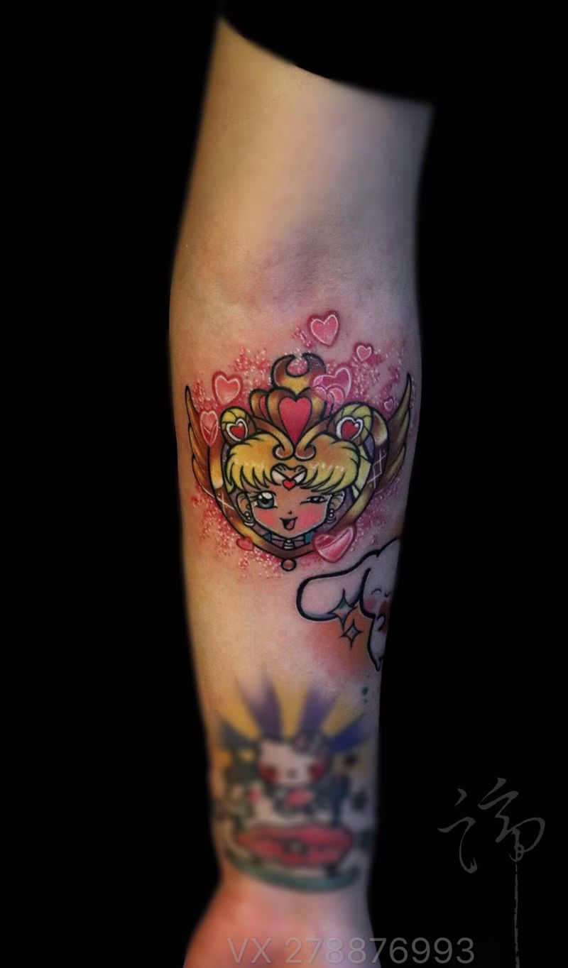 美少女纹身图片_手臂水彩水冰月纹身图案