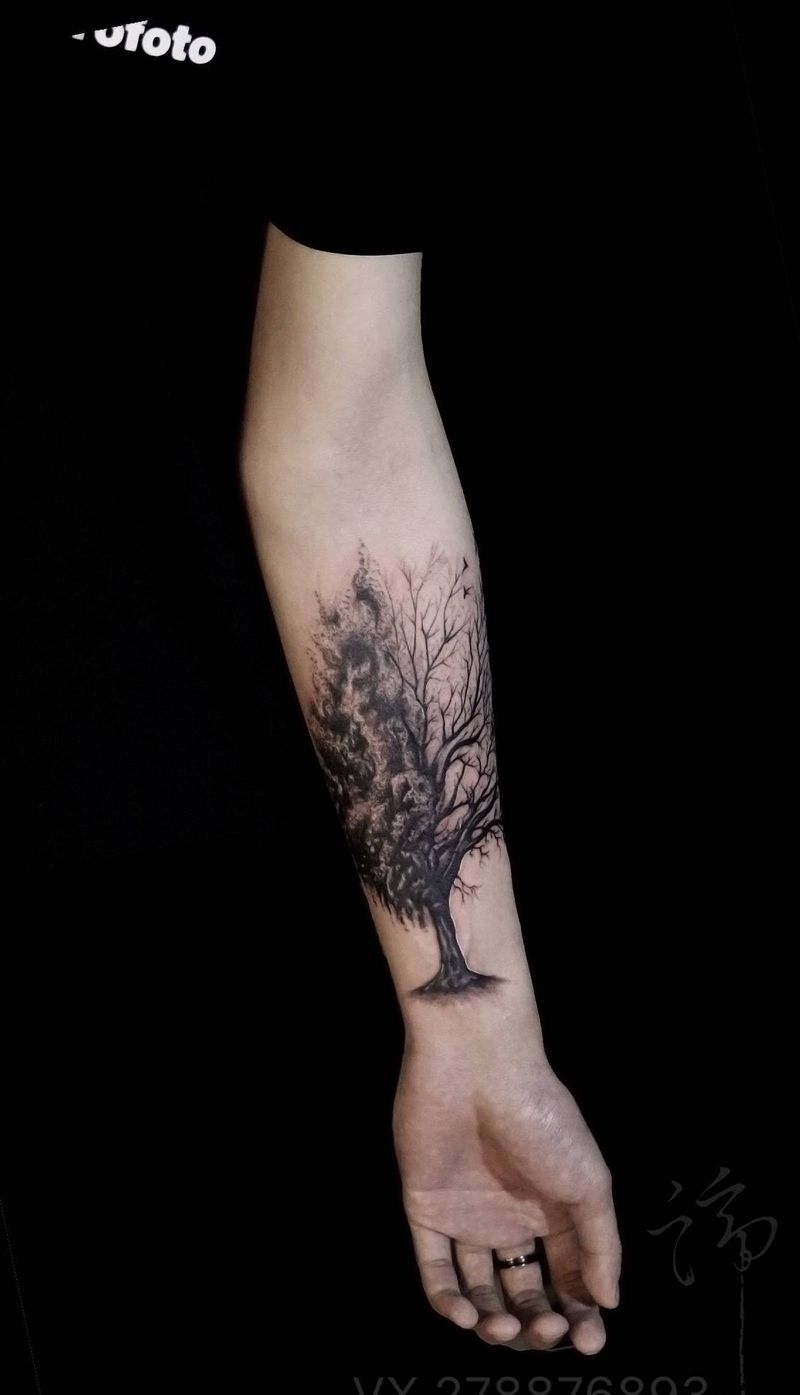 树纹身图片_手臂几何树纹身图案
