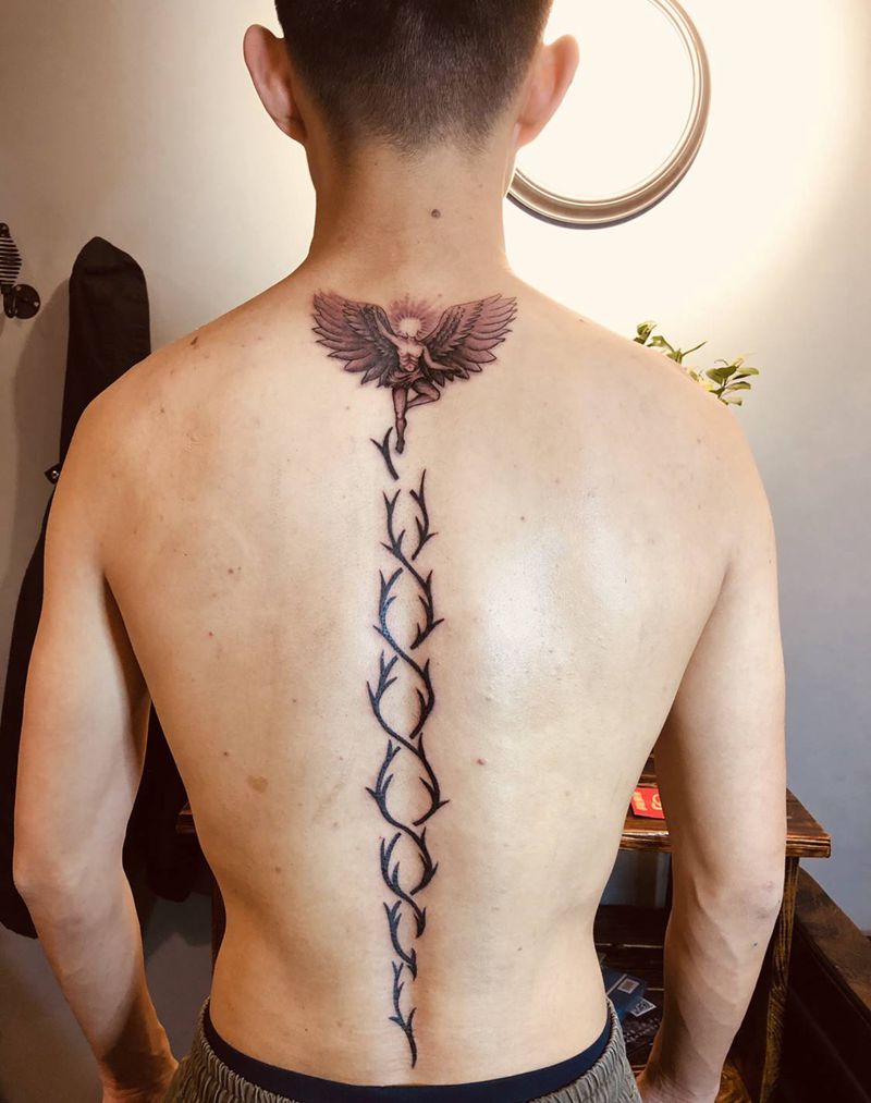 炽天使荆棘纹身图片_背部New School图腾纹身图案