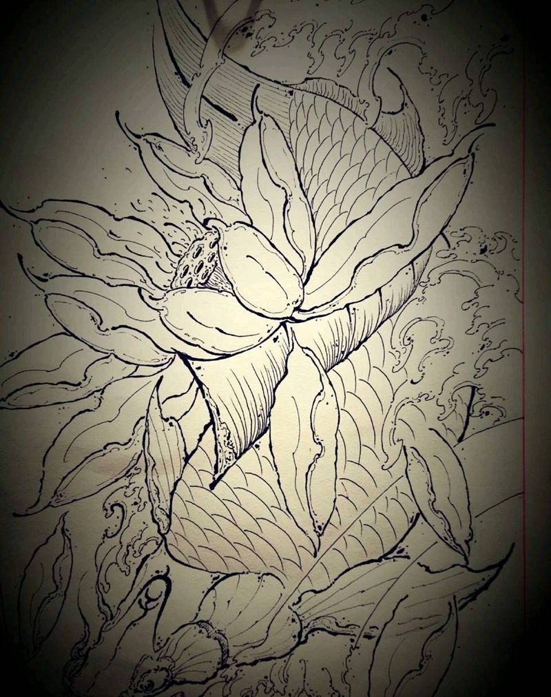 锦鲤纹身图片_原创宇刺青成品手稿纹身图案