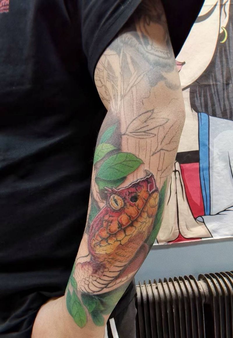 非洲角蝰纹身图片_手臂新传统纹身图案