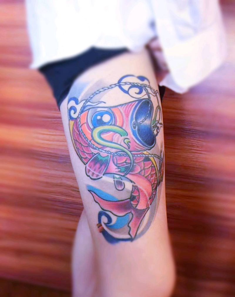 鲤鱼旗纹身图片_腿部新传统纹身图案