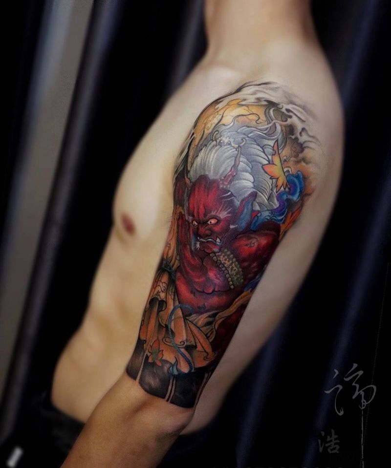 风神纹身图片_肩部风神纹身图案