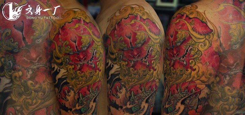 唐狮子纹身图片_新传统纹身图案