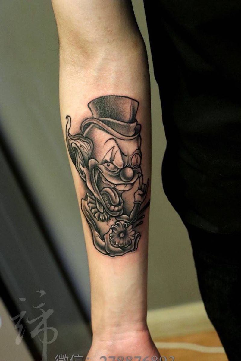 小丑纹身图片_成品肩部腹部胸部腰部背部手臂欧美人物纹身图案