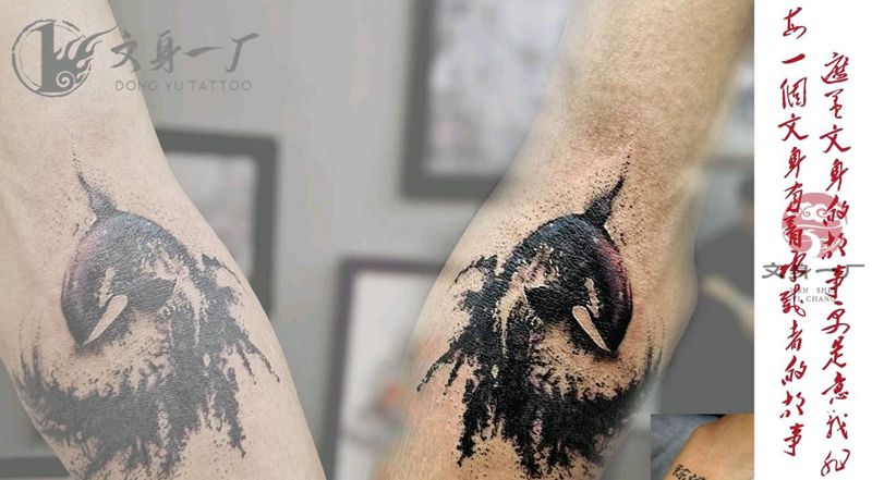 海豚遮盖名字纹身图片_点刺纹身图案