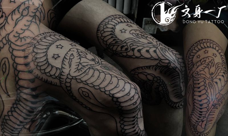 对膝蛇，未完纹身图片_Old School纹身图案