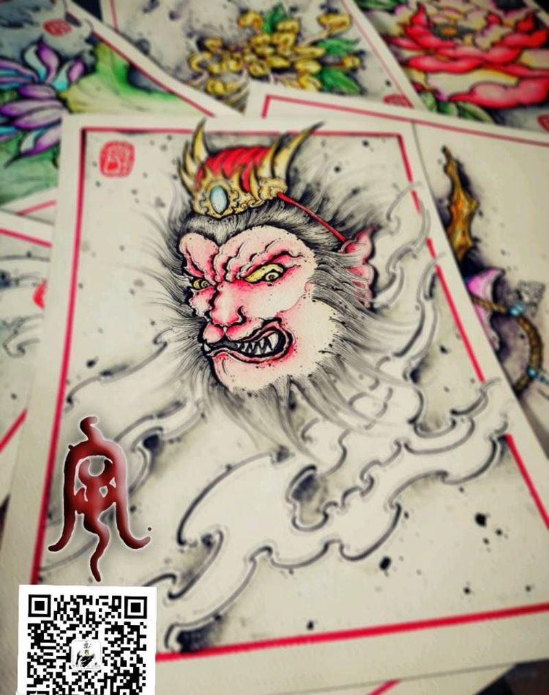 猴哥纹身图片_原创宇刺青手稿纹身图案