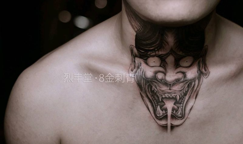 脖子般若纹身图片_颈部新传统般若纹身图案