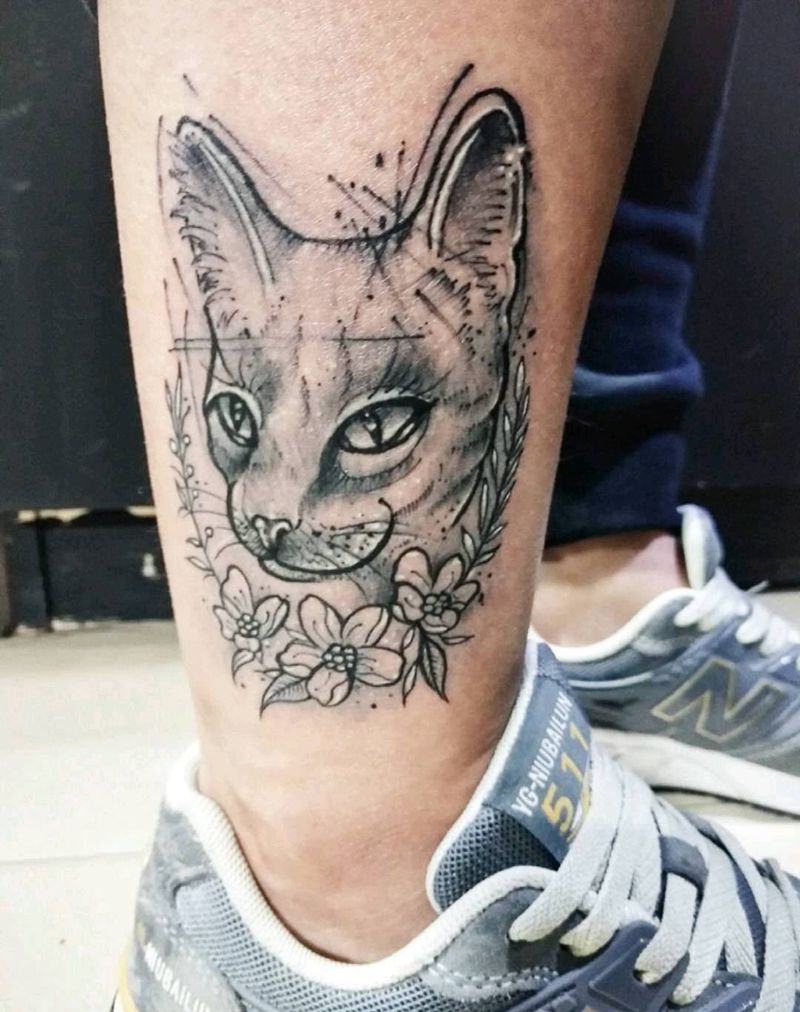 猫纹身图片_脚部清新动物宇刺青图案添加修改设计成品纹身图案