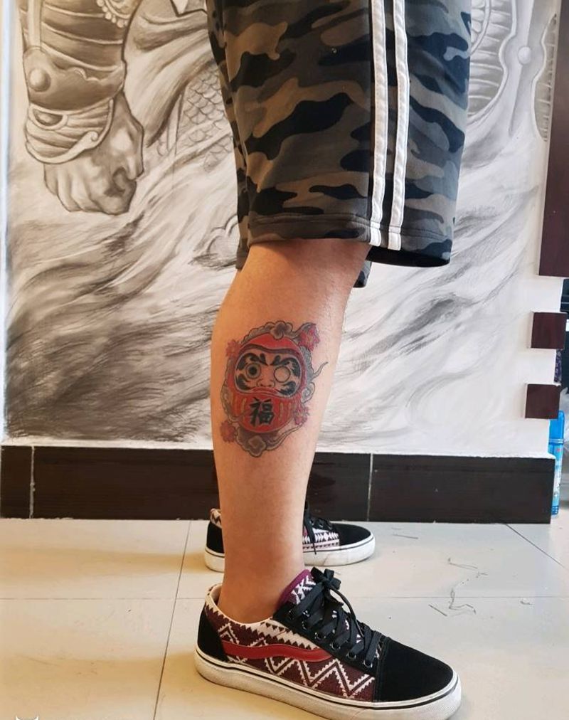 达摩蛋纹身图片_腿部新传统纹身图案