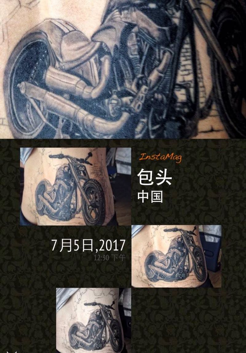 机车纹身图片_成品腰部臀部写实静物原创纹身图案