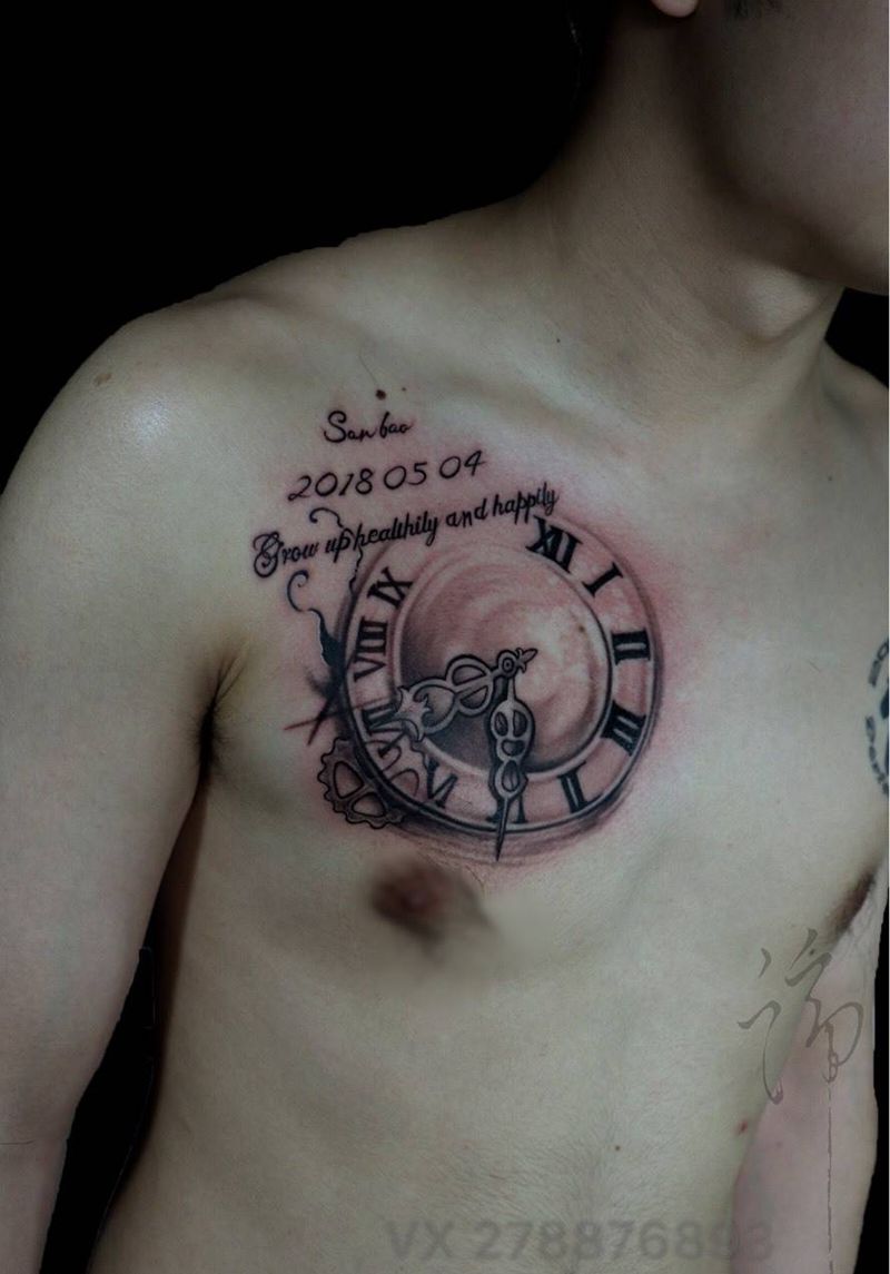 时钟纹身图片_成品颈部腹部腰部手臂背部腿部欧美习俗静物纹身图案