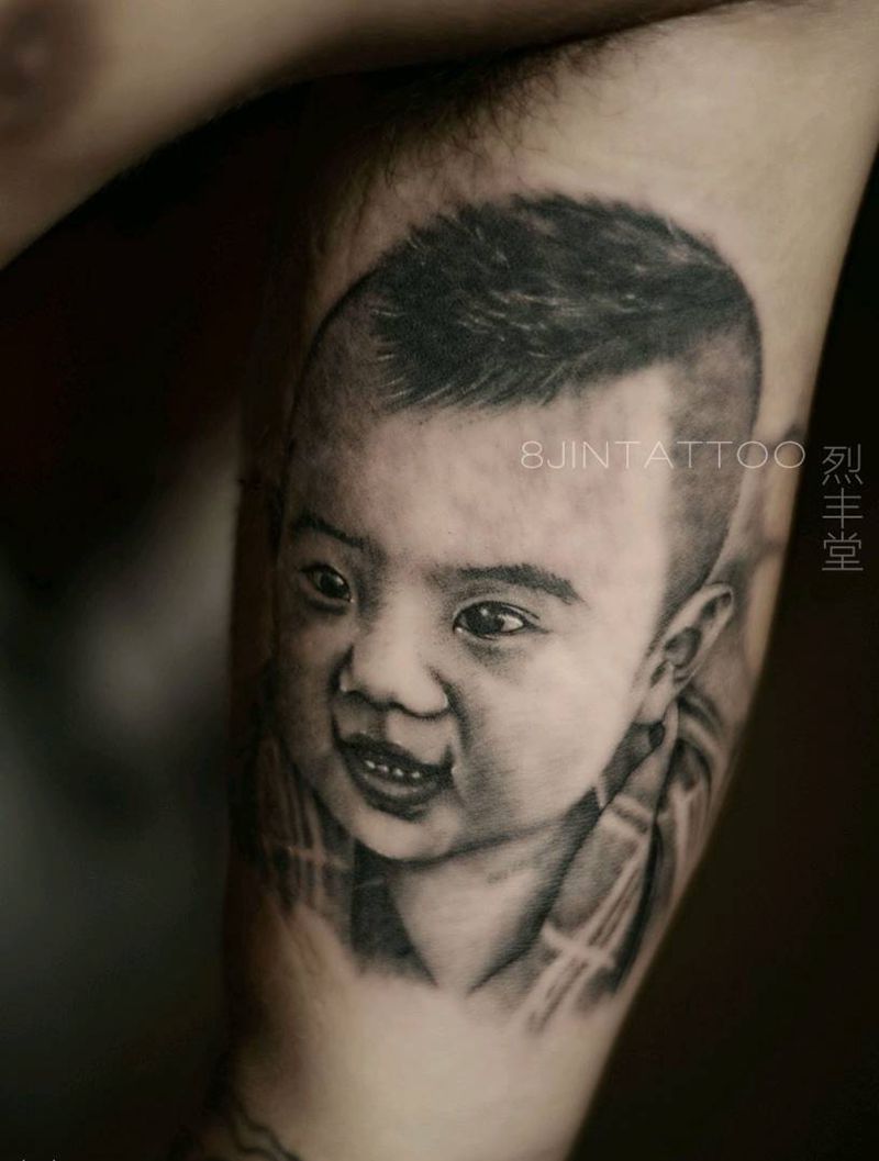 肖像纹身图片_手臂欧美写实肖像写实孩子纹身图案