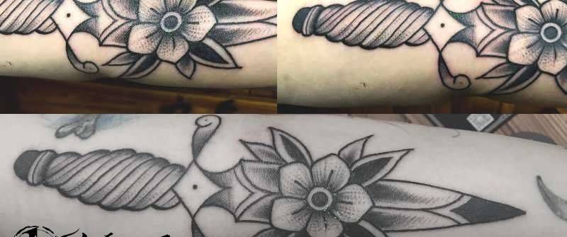 刺刀纹身图片_Old School纹身图案