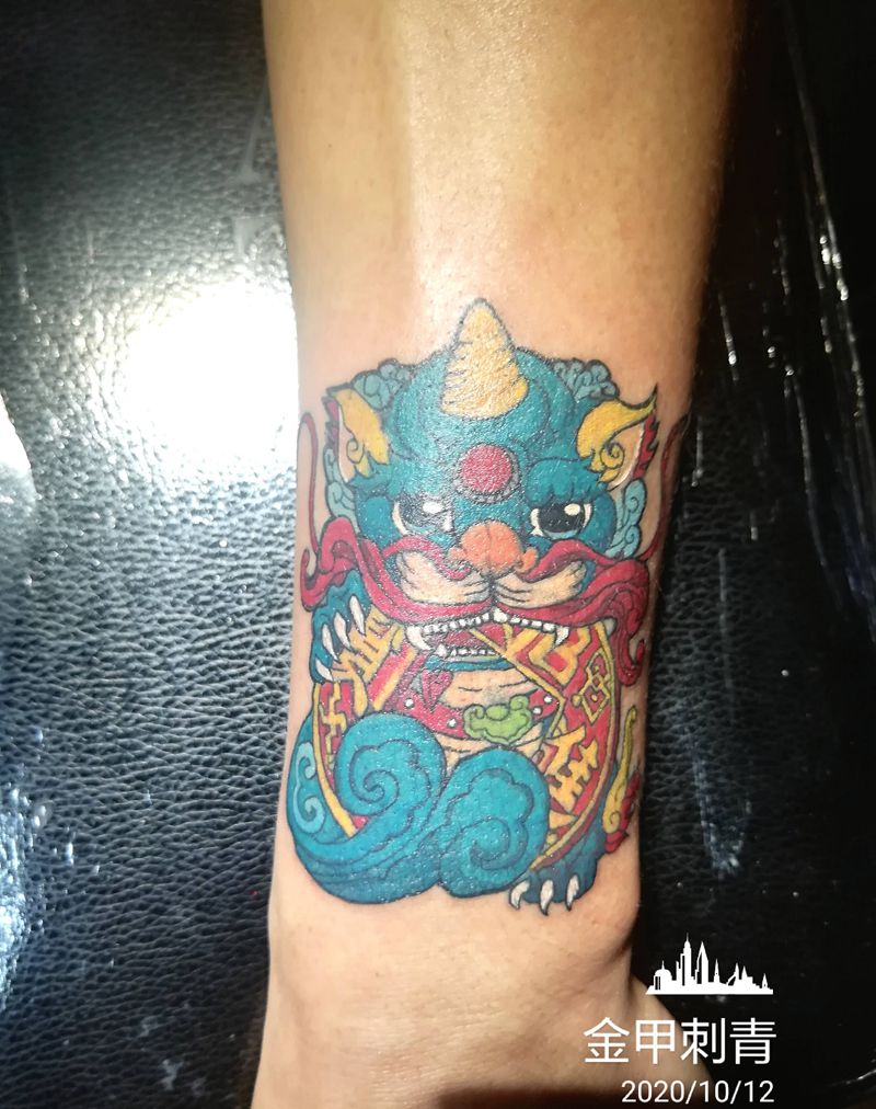 貔貅纹身图片_手臂New School神兽貔貅纹身图案