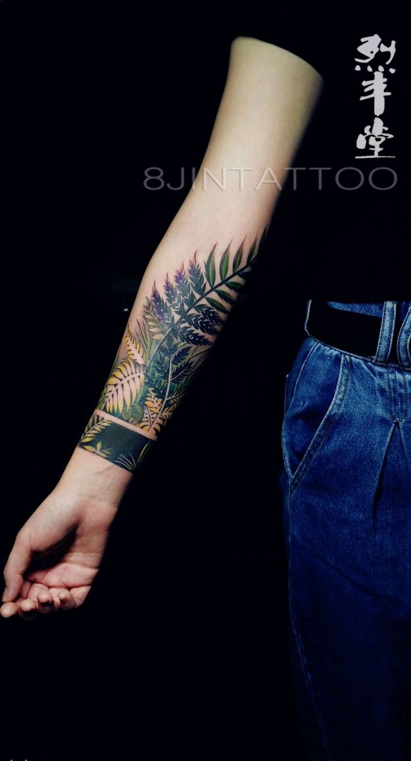 植物风格纹身图片_手臂植物花臂纹身图案
