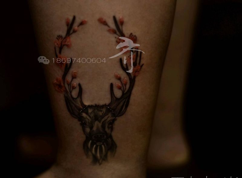 鹿纹身图片_点刺纹身图案