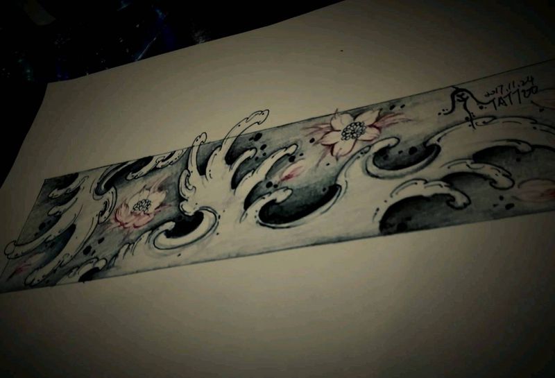 浪【臂环】纹身图片_原创宇刺青手稿纹身图案