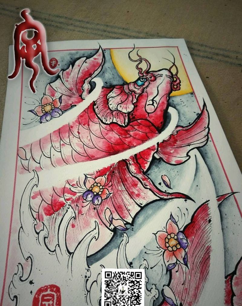 锦鲤纹身图片_原创宇刺青手稿纹身图案