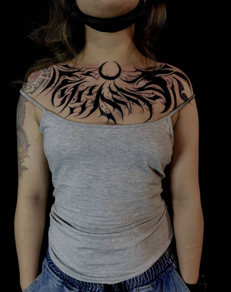 暗黑设计纹身图片_胸部纹身图案