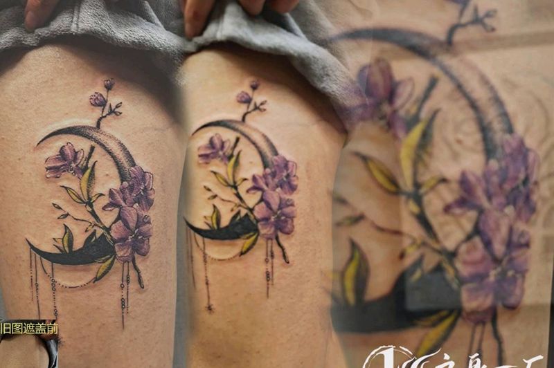 花遮盖纹身图片_水墨纹身图案