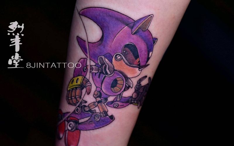 机械索尼克纹身图片_手臂New School索尼克纹身图案