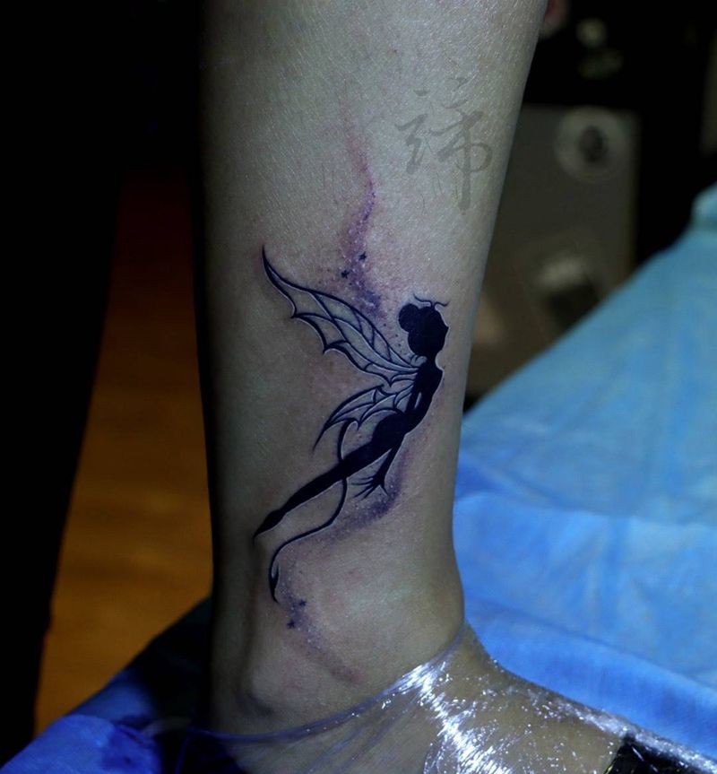 天使纹身图片_脚部清新人物贴纸成品纹身图案