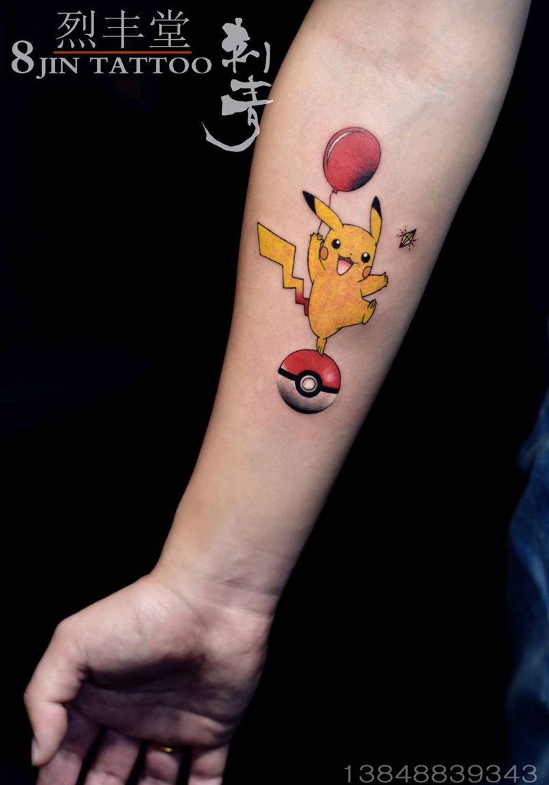 皮卡丘纹身图片_手臂Old School皮卡丘纹身图案