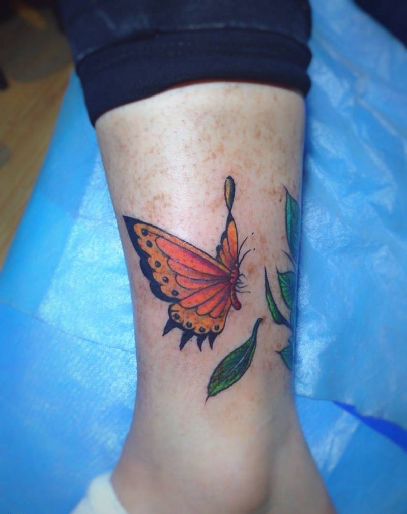 遮盖胎记纹身图片_成品腿部欧美清新植物纹身图案