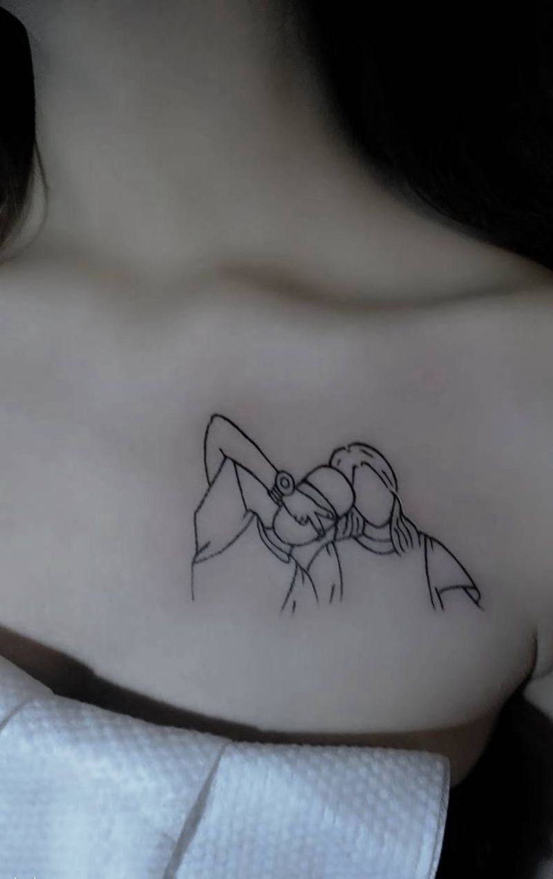 简笔画纹身图片_胸部几何纹身图案