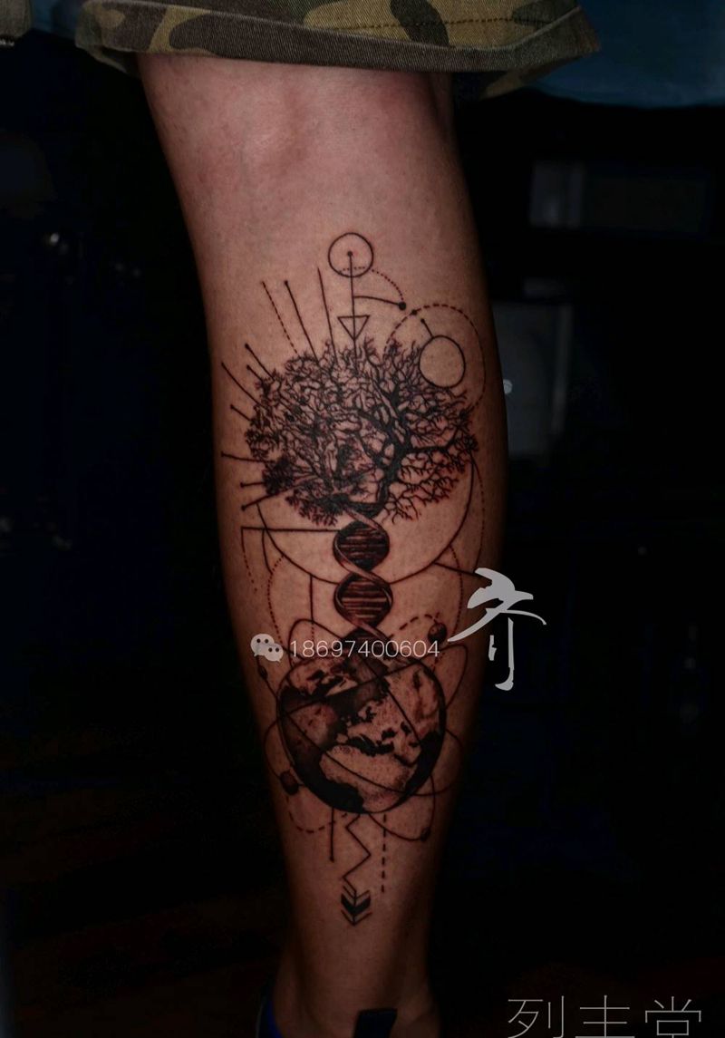 点刺纹身图片_腿部点刺纹身图案