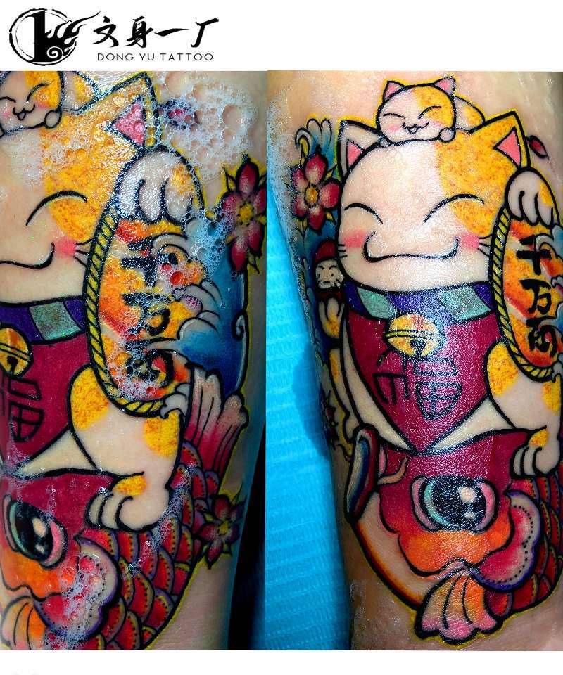 招财猫纹身图片_New School纹身图案