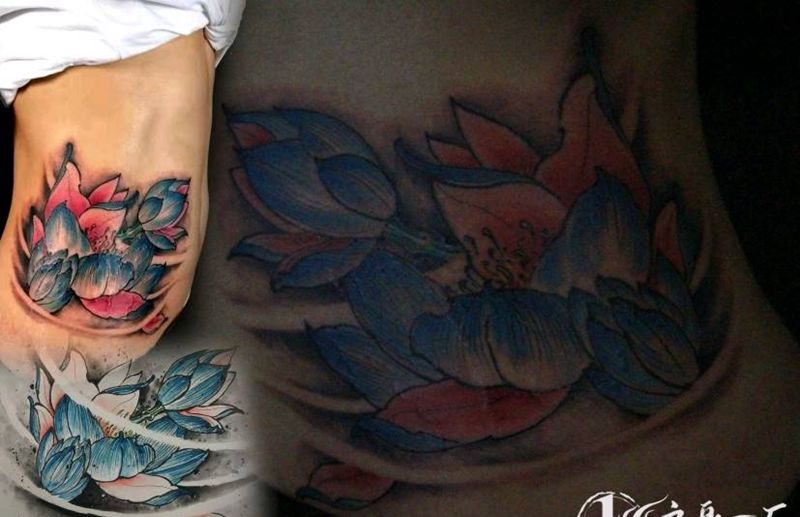 荷花、遮盖纹身图片