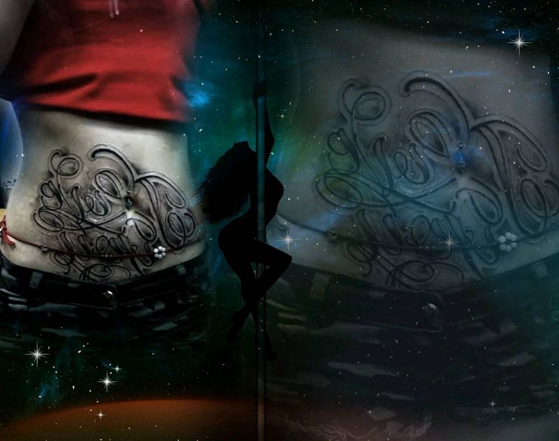 钢管舞老师遮盖腹部妊辰纹纹身图片