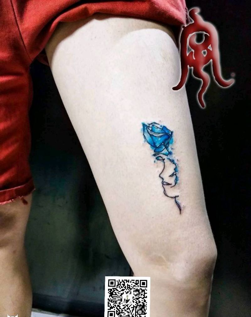 疤痕遮盖纹身图片_腿部清新字符植物原创宇刺青遮盖修改设计水彩成品纹身图案