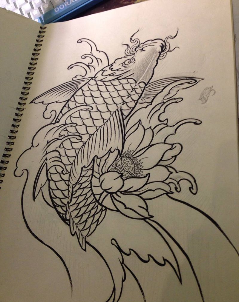 为顾客设计的大鲤鱼纹身图片