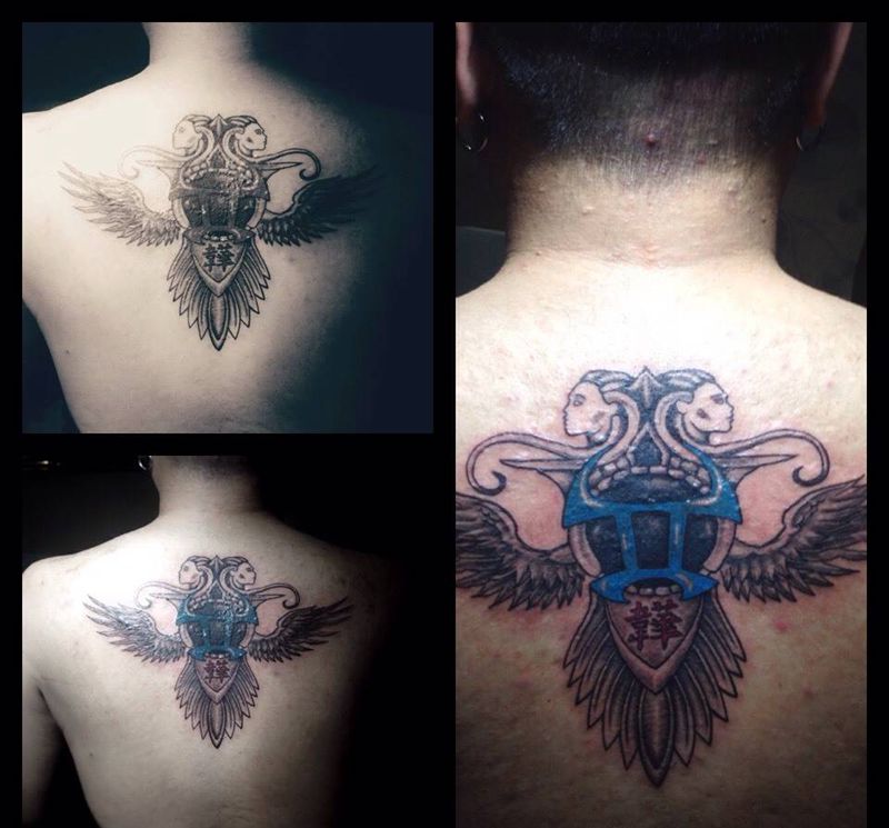 双子座纹身图片_手稿欧美背部纹身图案