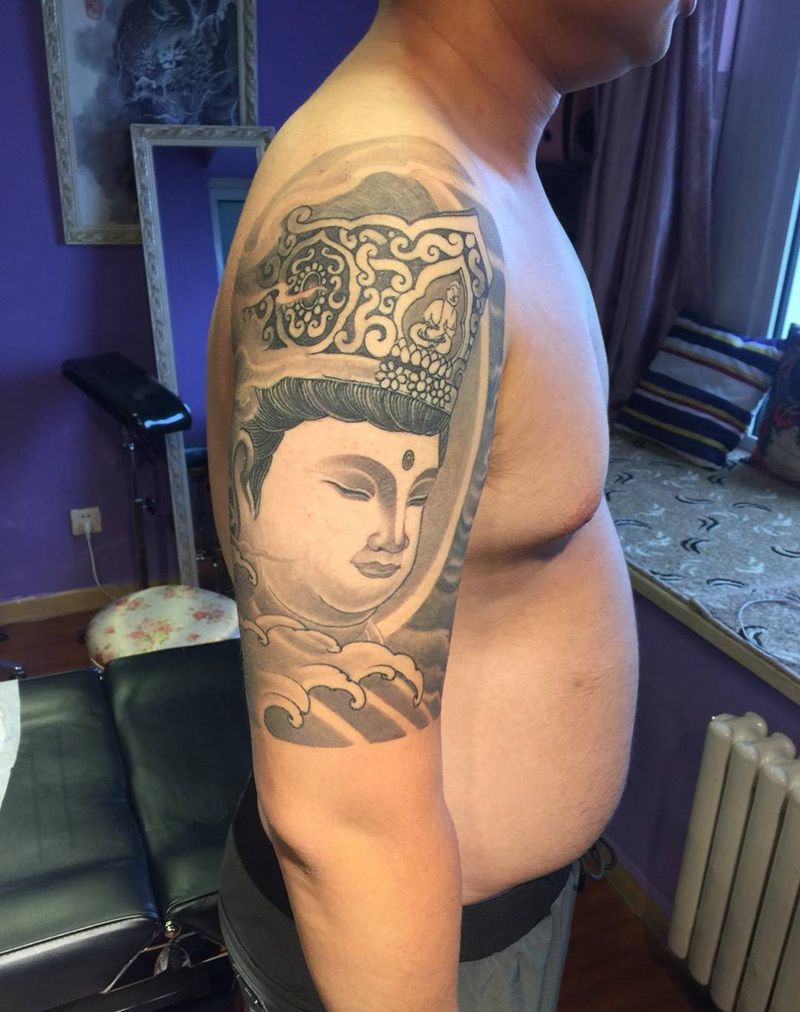菩萨纹身图片_成品手臂传统鬼神宗教人物纹身图案