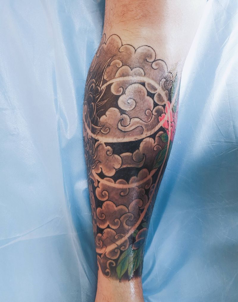 小腿遮盖 未完纹身图片_腿部纹身图案